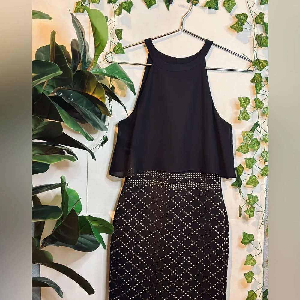 Guess Short black dress. Beaded Halter Neck Minidress - Picture 1 of 5